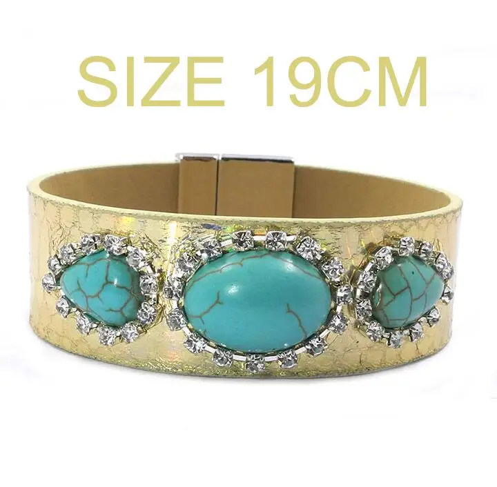 Кожаные браслеты wellmore с камнями в форме капли воды, магнитные браслеты, Есть 3 размера, богемные браслеты для женщин - Окраска металла: BEIGE 19CM