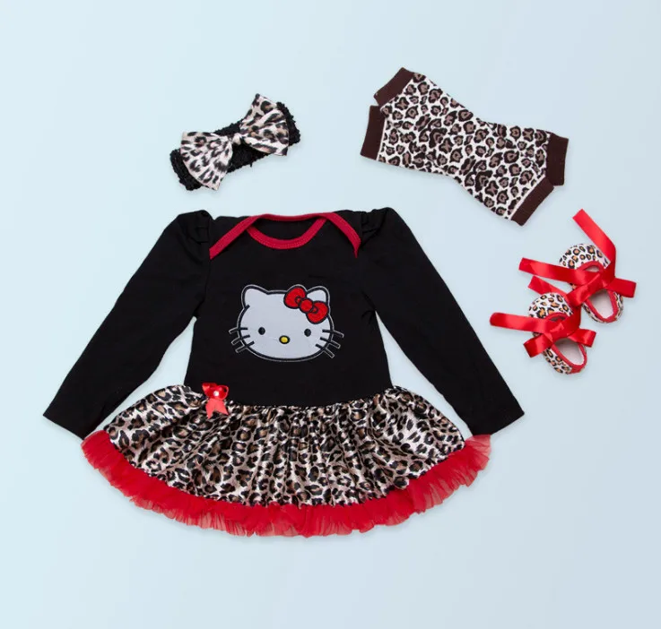 Комплект одежды для маленьких девочек; комбинезоны с длинными рукавами для новорожденных; леопардовое платье-пачка; кружевные гетры; повязка на голову; детская одежда - Цвет: 4 piece set
