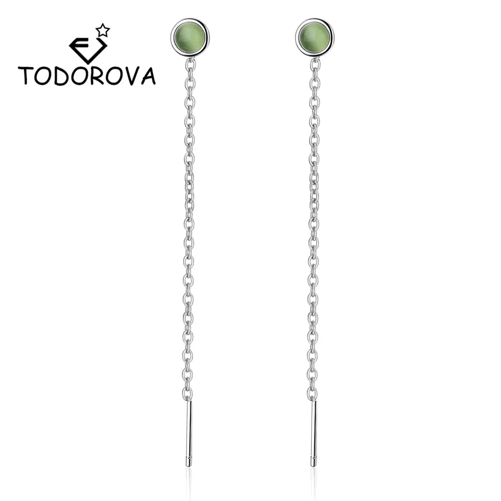 

Todorova Temperament Long Green Opal Ear Line Tassel Earrings for Women Pendientes Korean Fashion Jewelry Gift Brincos