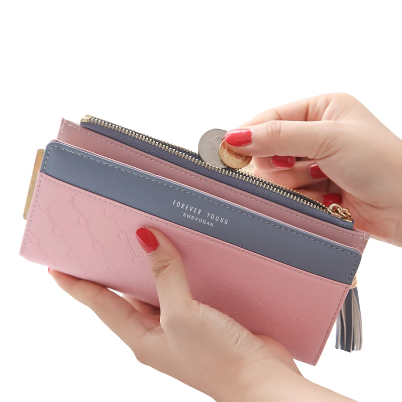 

Women's wallet ladies leather PU wallet buckle clutch bag long zipper phone bag 2019 female wallet tassel coin pocket card money