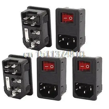 

5Pcs IEC 320 C14 Inlet Socket w Fuse w I/O Red Light Rocker Switch AC250V 10A