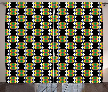 

Kente Pattern Kitchen Curtains South African Ethnic Zulu Design with Triangle Details Funky and Primitive Window Drapes
