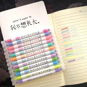 

12pcs Cute Double Head Fluorescent Pen Milkliner Highlighters Color Marker Pen School Supplies Kawaii