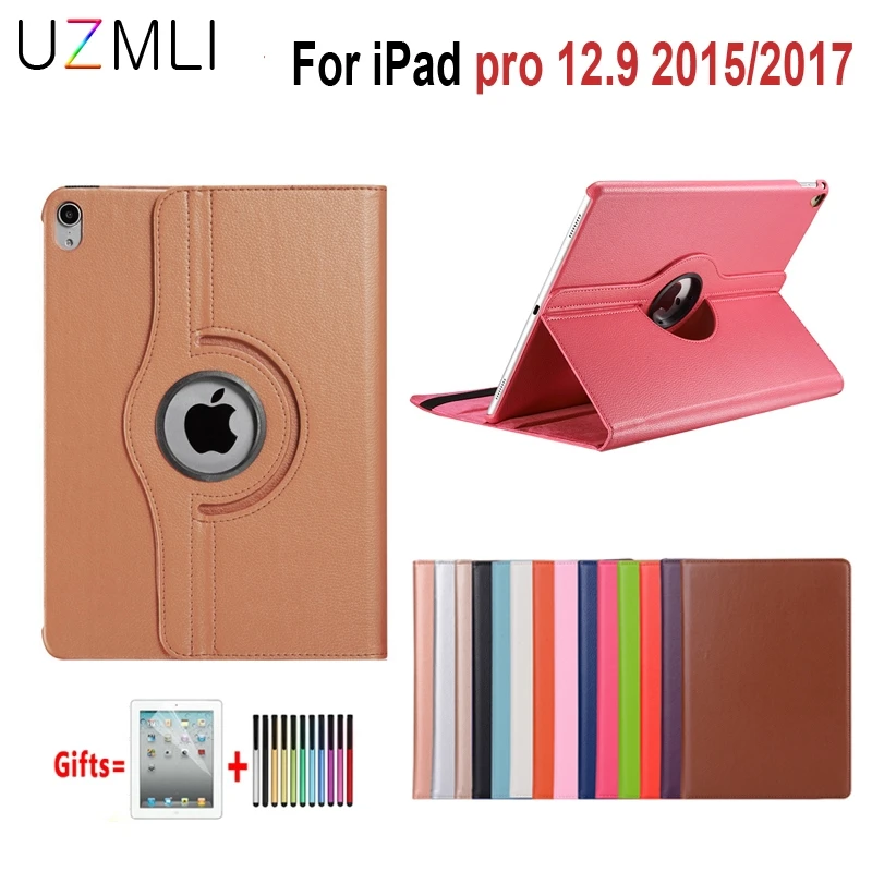 

Smart Wake Leather Case for iPad pro 12.9" 2015 2017 A1584 A1652 A0670 A1671 A1821 360 Degree Rotating Cover Coque Funda+Gifts