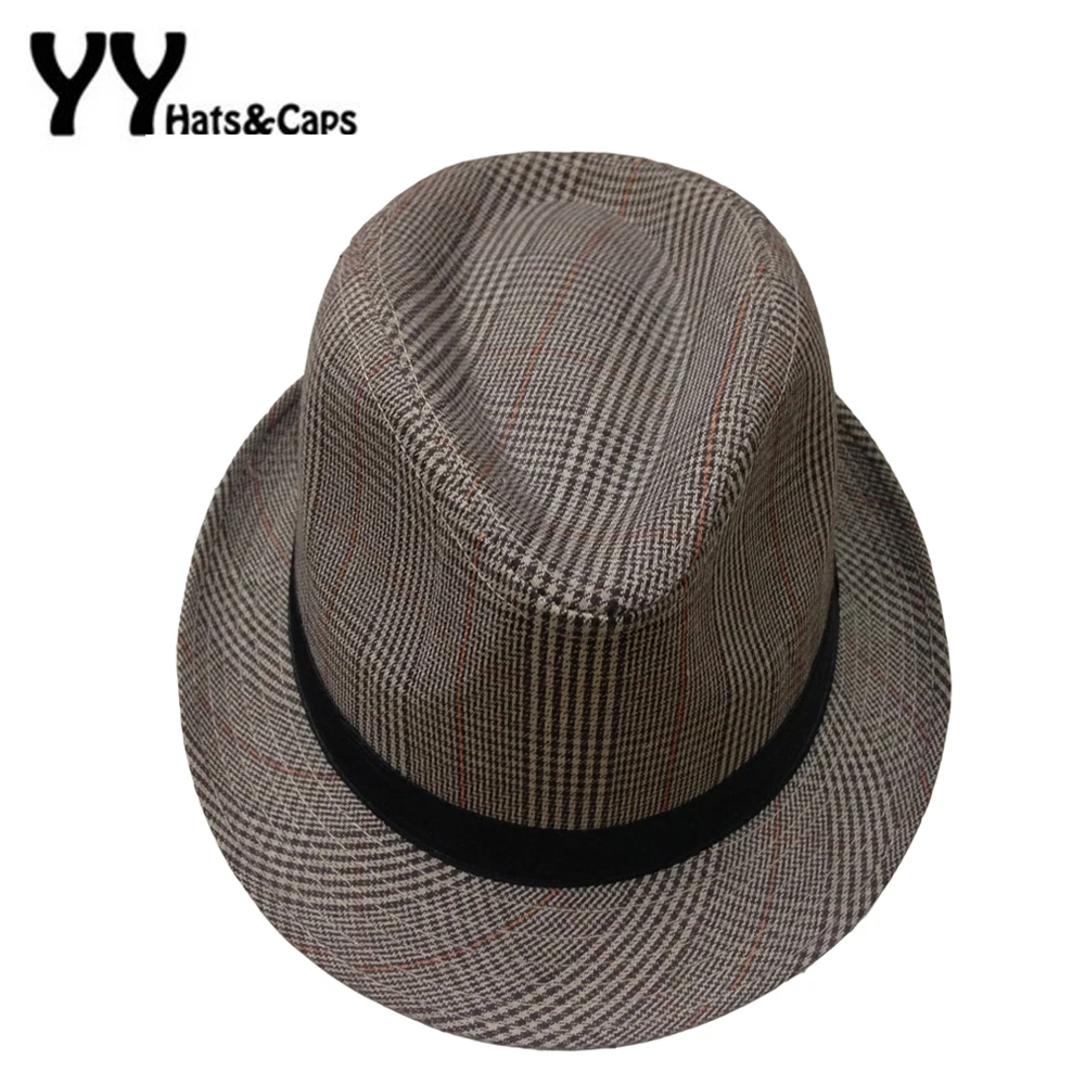 Leisure New Plaid Fedora Hats for Men Casual Chapeu Fedoras with Black