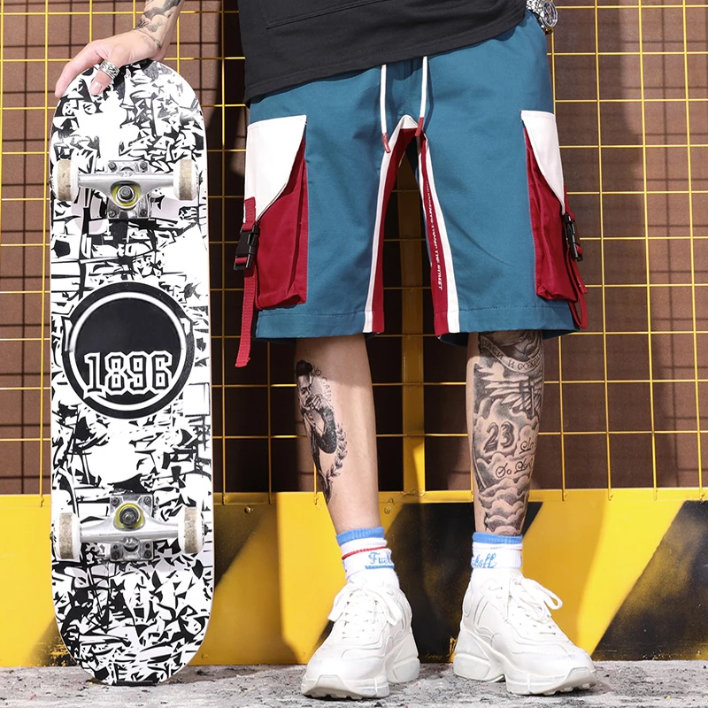 Хип-хоп шорты модные уличные Скейтборд Шорты мужские карманные Patcwork свободные шорты для танцев в стиле панк