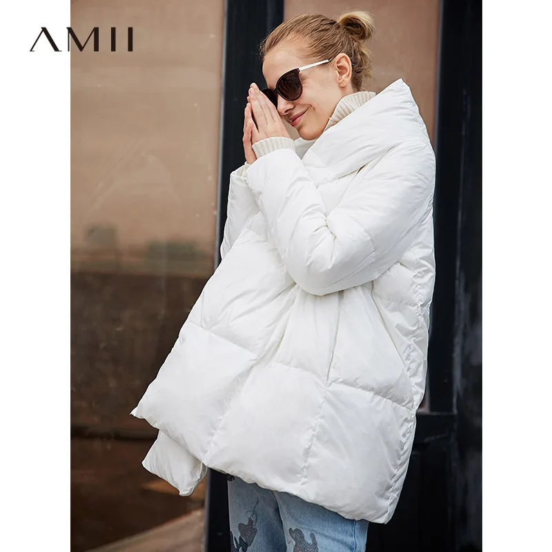 Amii Oversized 90% White Duck Down Coat Women Winter 2018 Causal Solid Hooded Light Plus Size Female Down Jackets Parkas