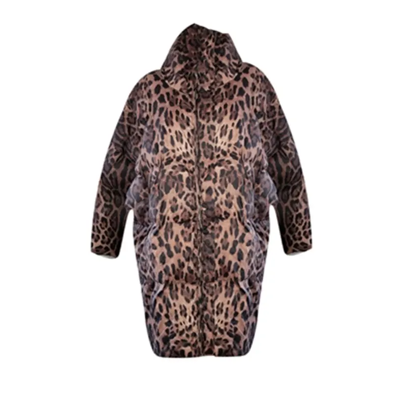Модная зимняя куртка женская европейская уличная леопардовая печать пальто хлопок длинная парка пуховик свободный с капюшоном теплое пальто 019 - Цвет: Leopard print