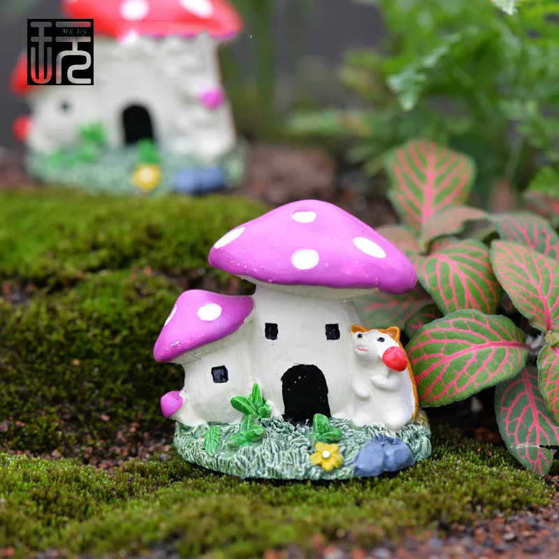 Zakka Style Hedgehog Mushroom House Figurine Fairy Garden Decoration Home Decor Resin Model Jardin Ornament