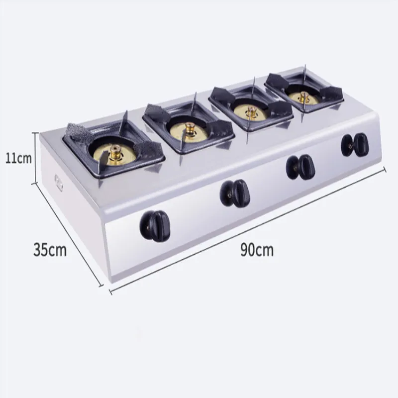 Коммерческий 4-плита сжиженный газ варочная панель энергосбережение, работающая на бензине, плита огня Ресторан Пособия по кулинарии инструмент Нержавеющая сталь