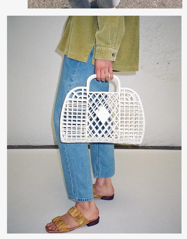 INS Super Hot Hand-Held Basket Bag Hollowed Out Jelly Large Capacity Summer Seaside Vacation Handbags Fashion Tote Bags acrylic bag marble texture