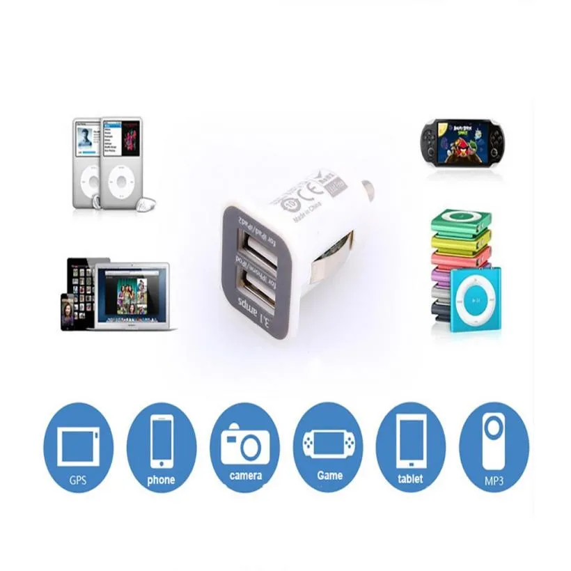 Двойной USB 2 порта DC Автомобильное зарядное устройство 3.1A адаптер с микро кабелем