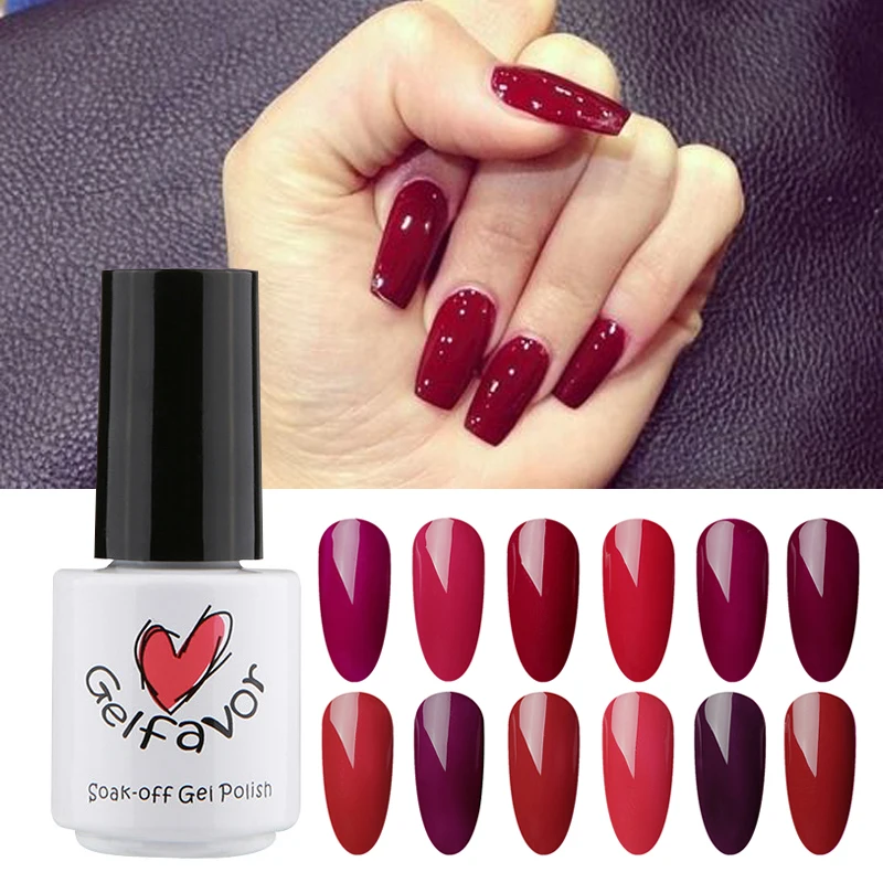 

Gelfavor 12 Colors Sexy Red Series UV LED Gel Nail Polish Long Lasting Soak Off High Quality Nail Art Nails Polish Gel 7ml