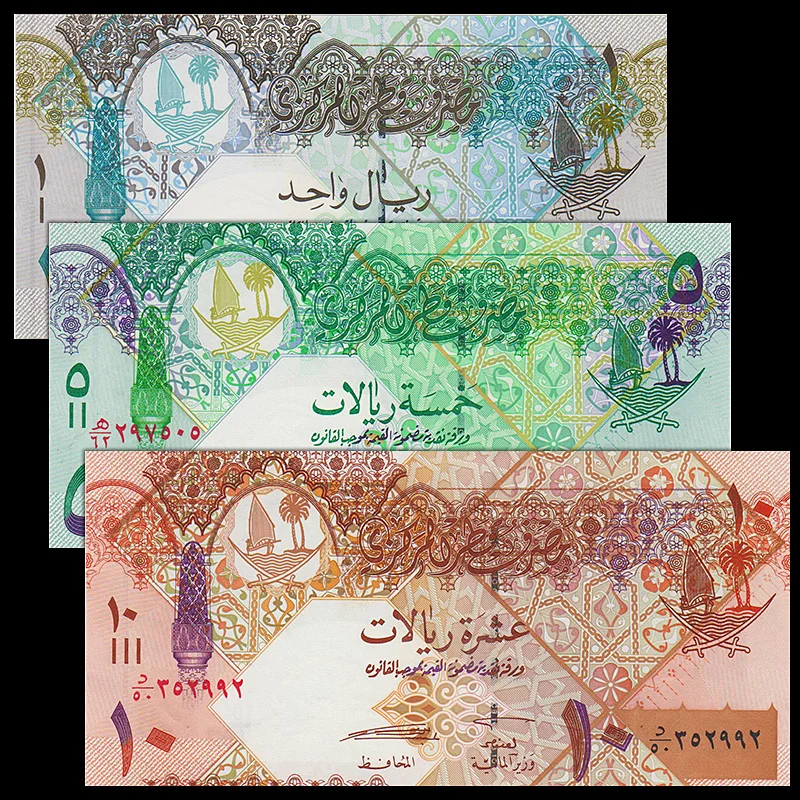 

Qatar Set 3 PCS, 1 5 10 Riyals, UNC, Uncirculated, Exit Circulated, Beautiful, Collection, Gift, Asian, Original, Paper Notes