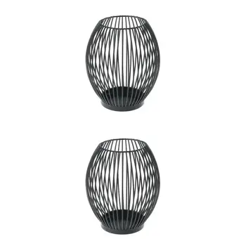 

1 Piece 19cm Iron Candle Holder Case and 1 Piece 16.5cm Small Candle Case Black