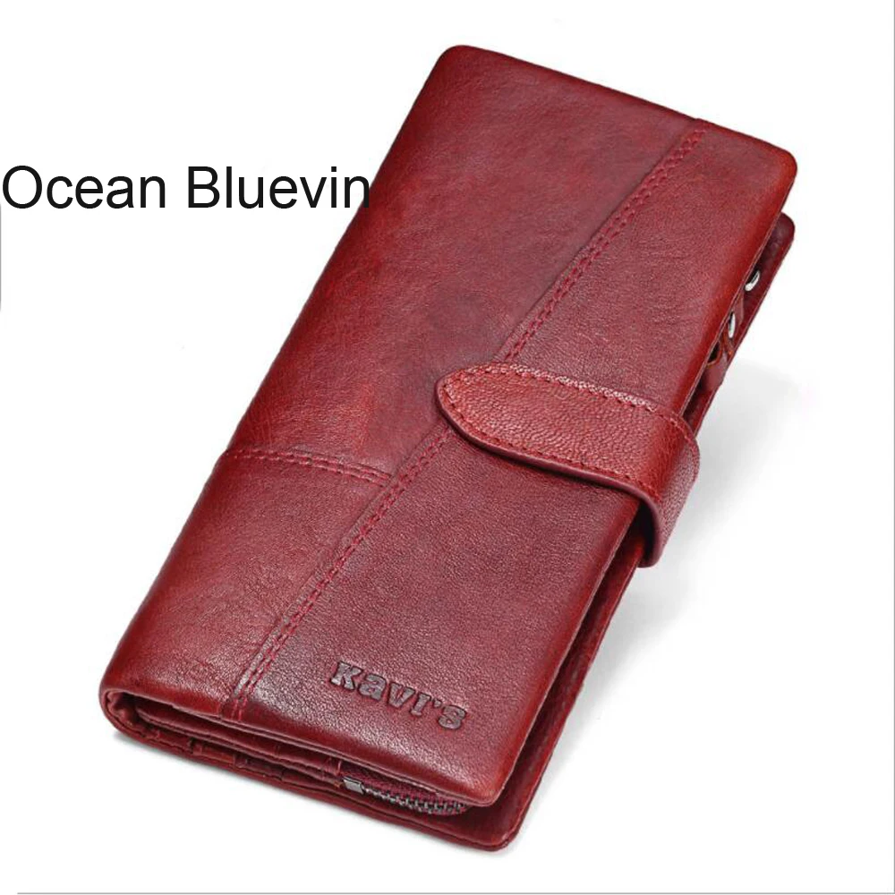 

OCEAN BLUEVIN Women's Leather Long Fashion Top Layer Cowhide Multi-Card Clutch Bag Casual Change Bag