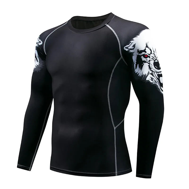 Мужская футболка Rashguard дышащий с длинным рукавом боксерские майки Muay Thai футболки фитнес-Спорт тенниска Bjj печать Тигр топы - Цвет: E