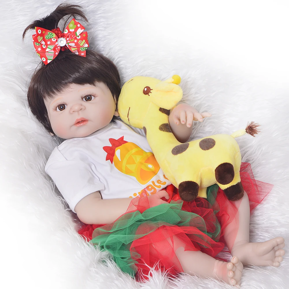 

Reborn 23"57cm full silicone baby girl dolls reborn toys birthday gift for kids bebes reborn corpo de silicone inteiro real bo