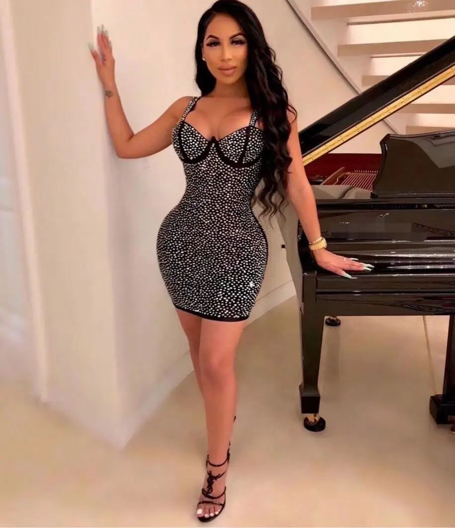 

Sexy Women Slip Diamonds Bodycon Rayon Bandage Dress Club Party Bodycon Dress