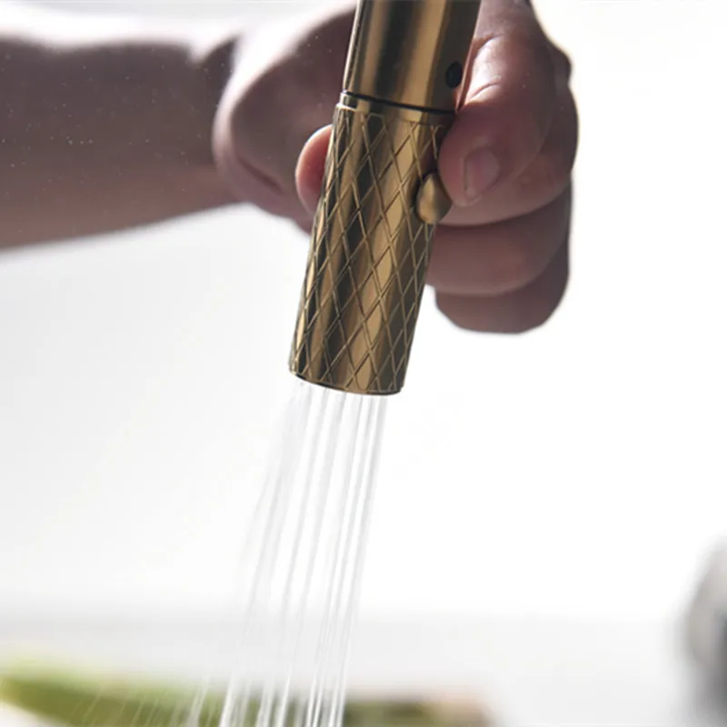  Brushed gold pull out kitchen sink faucet whole brass gold brush Kitchen faucet Pull down cold and  - 33005789319