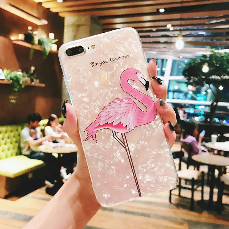 NFH Glitter Phone Case For iPhone 8 7 6 Plus Flamingo Shell Cases For iPhone On X 8 7 6 6S Plus Soft TPU Silicone Back Cover