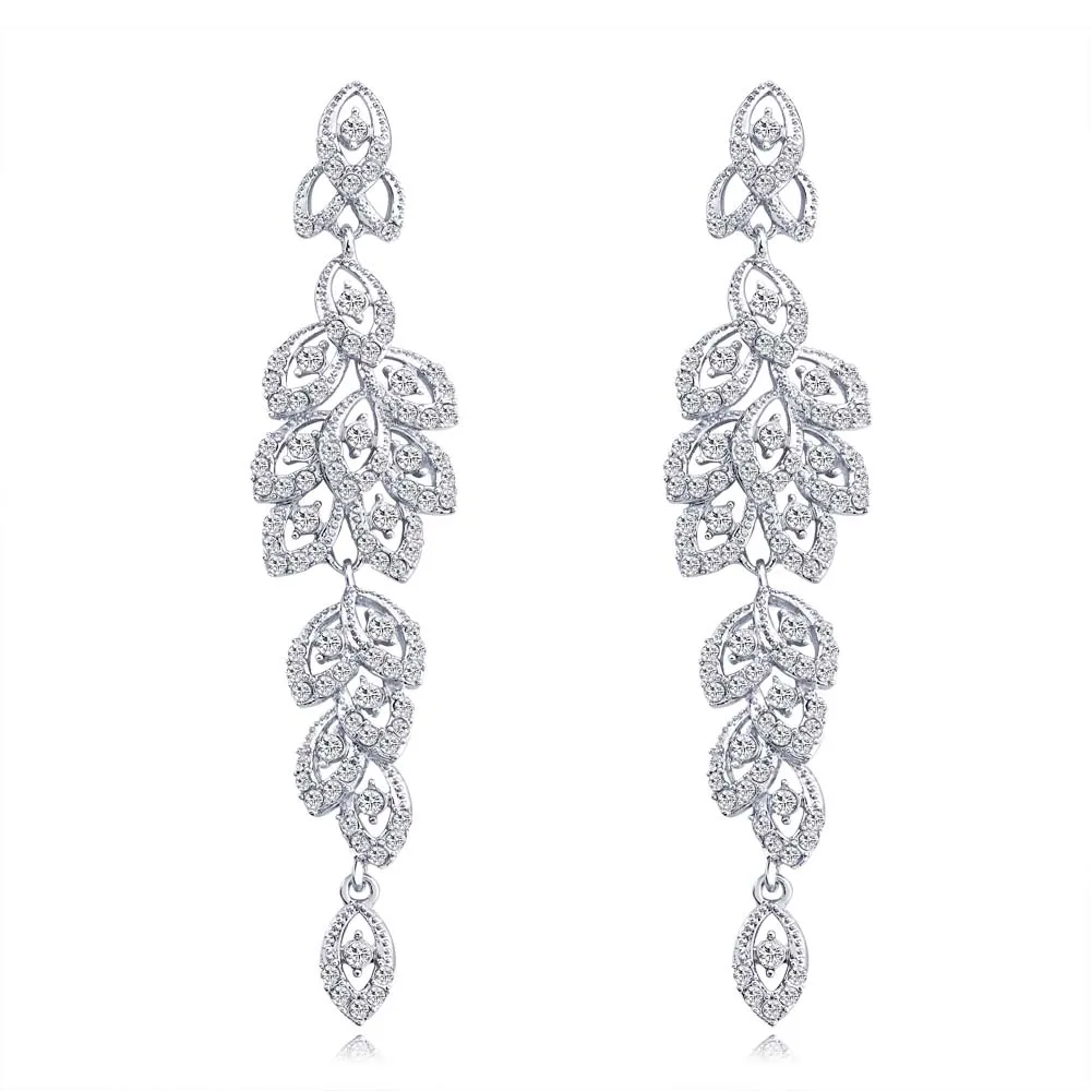 TREAZY серебряные/Золотые длинные серьги с кристаллами элегантные Висячие листья свадебные серьги-подвески женские свадебные ювелирные изделия на выпускной - Metal Color: silver