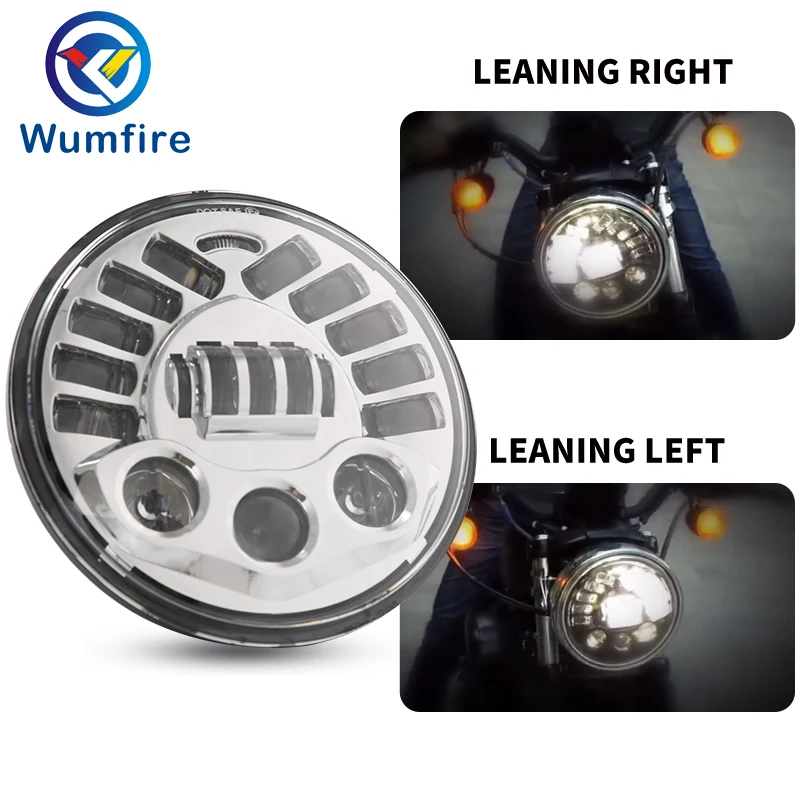 

7Inch LED Black Round Adaptive Motorcycle Headlight with Hi/Lo Beam Projector 7" Round Headlamp for