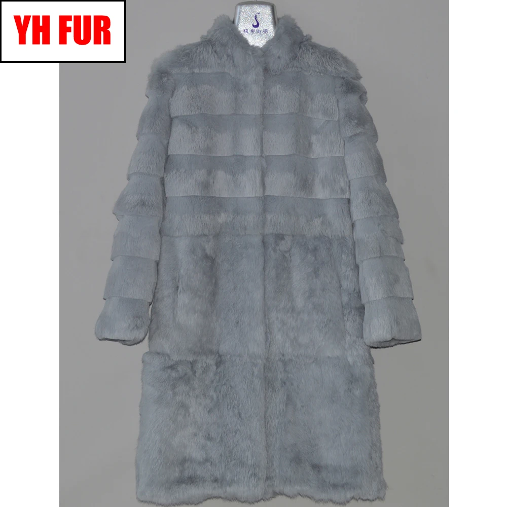 

2019 Lady Autumn Winter Real Rabbit Fur Jacket Long Style Mandarin Collar Warm Quality Rabbit Fur Coat Real Rabbit Fur Overcoat