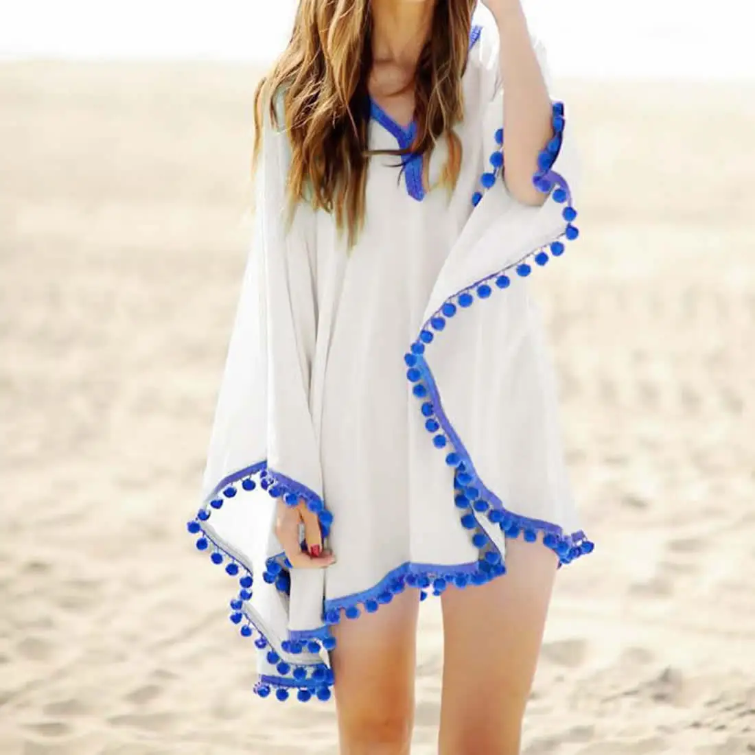 Swimming Cover Up dress women Cotton Tassel cape S XL size sun Bathing