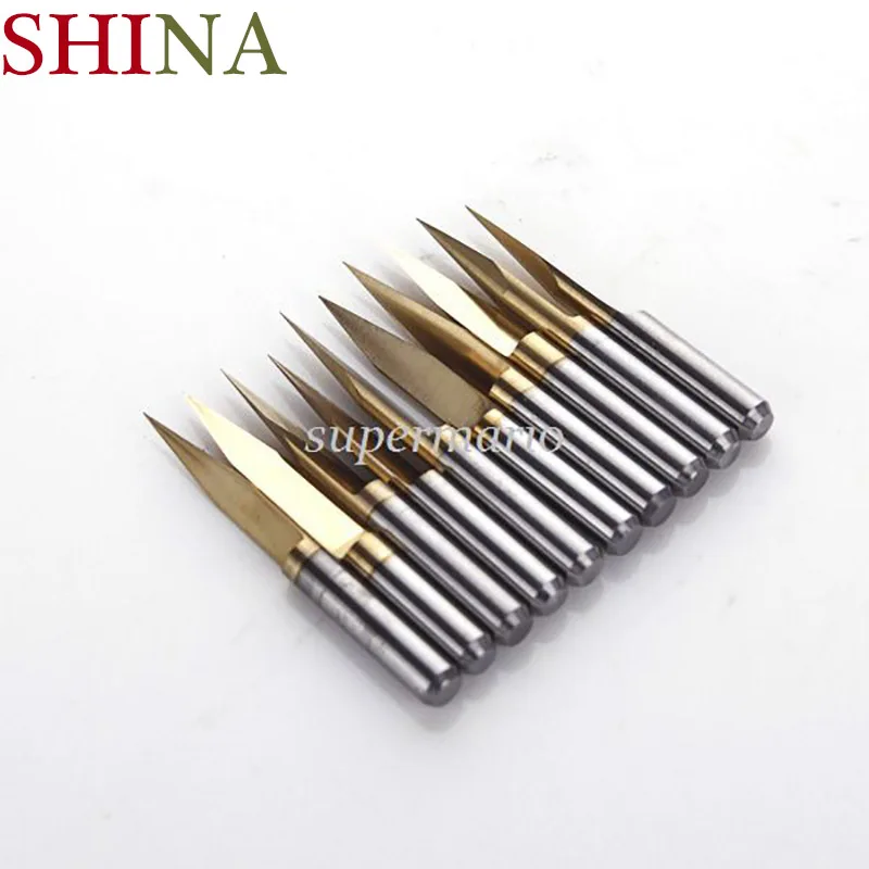 

10x Titanium Milling Cutters Coated Carbide PCB Engraving CNC Bit Router Tool 15 Degree 0.1mm Tip