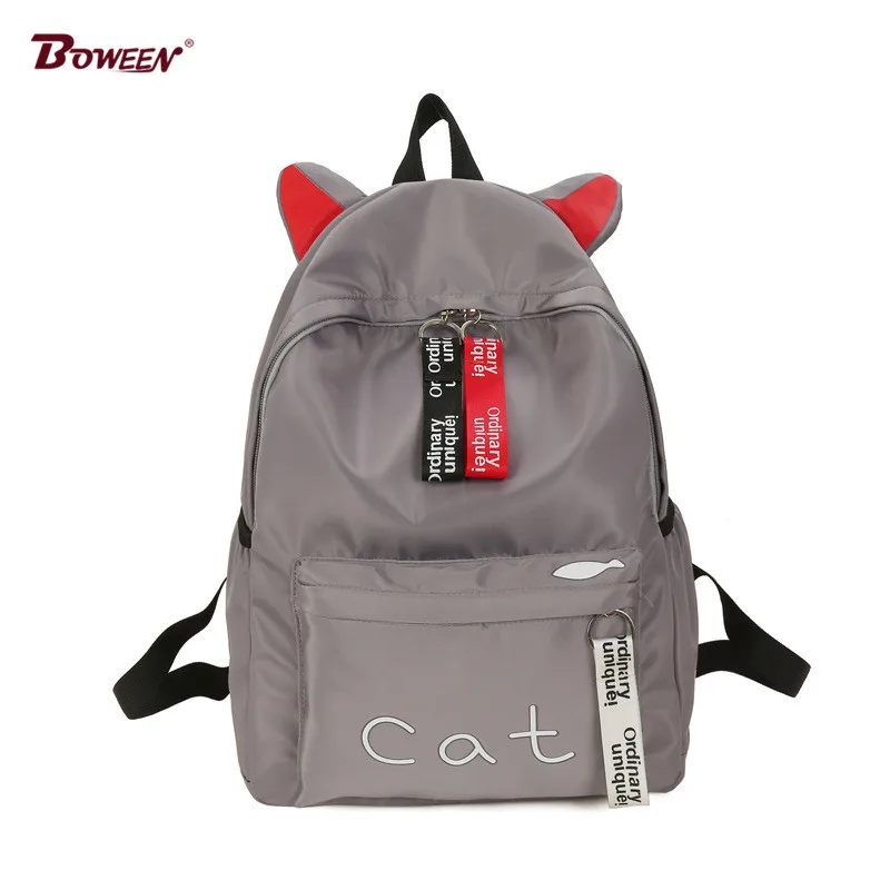 

Cute Cat Ears Nylon Women backpack teenage girls school bags black pink high back pack for teen Female student backbag 2019 new