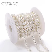 TPSMOC 10yards Sew Trim ABS Flower FlatBack Pearl Rhinestones Chain DIY Jewelry Clothes Material Wedding Decoration pearl chain