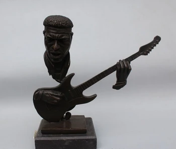 

xd 002400 10"Western Art Decor Bronze Copper Marble Guitarist Guitar Statue Sculpture Figu