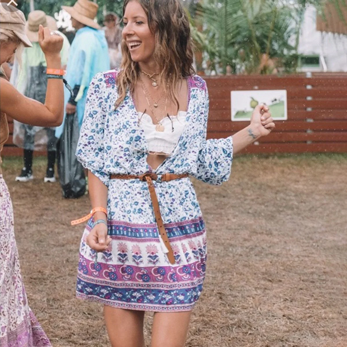 

Jastie Gypsy Love Playdress 2019 Spring Autumn Long Dress Women Dresses Boho Chic V-Neck Dress Beach Floral Print Mini Dresses