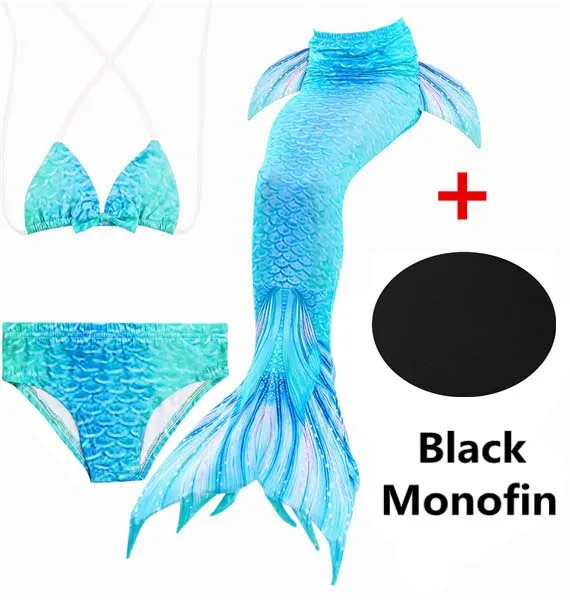 Хвосты маленькой русалки Ариэль с черным монофином для плавания, маскарадный костюм, купальный костюм для девочек, детский моноласта для плавания - Цвет: SZ113