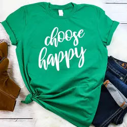 2019 для женщин дамы выбрать счастливый повседневное футболка с буквенным принтом футболки одежда S футболки женские плюс разме