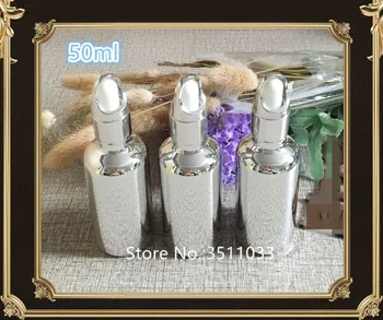 

10 pcs/ 50ML 100ML Silver Glass Essential Oil Bottle with Glass Pipette Dropper White Basket Cap Model Light Silver Glass Bottle