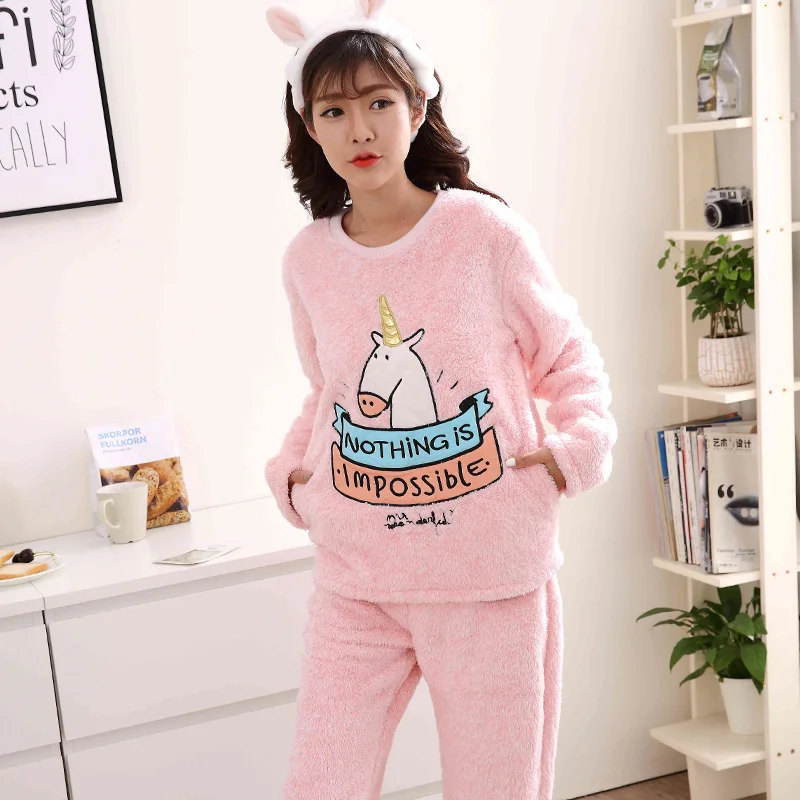Flannel Pajamas Suits New Winter Women Cute Horse Animal Pants