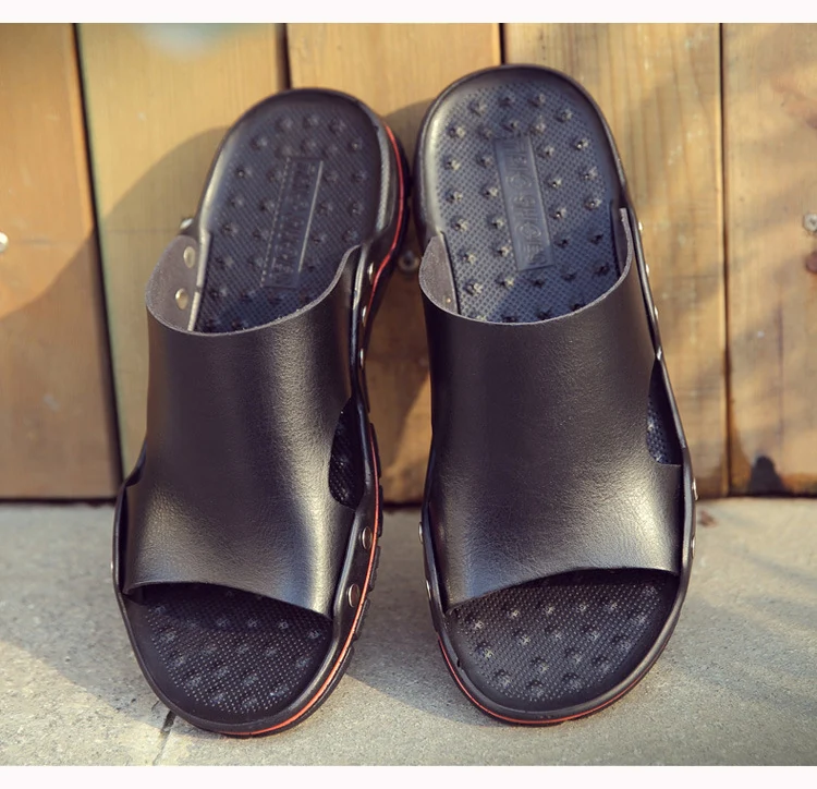 Взрыва тапочки Для Мужчин's модные сандалии и шлепанцы для лета, Нескользящие кожанные отверстие Для мужчин обувь Мужская пляжная обувь большой Размеры 48