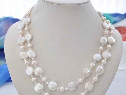 

ddh002836 42" white round / coin freshwater pearl clean faceted crystal necklace 28% Discount (A0502)