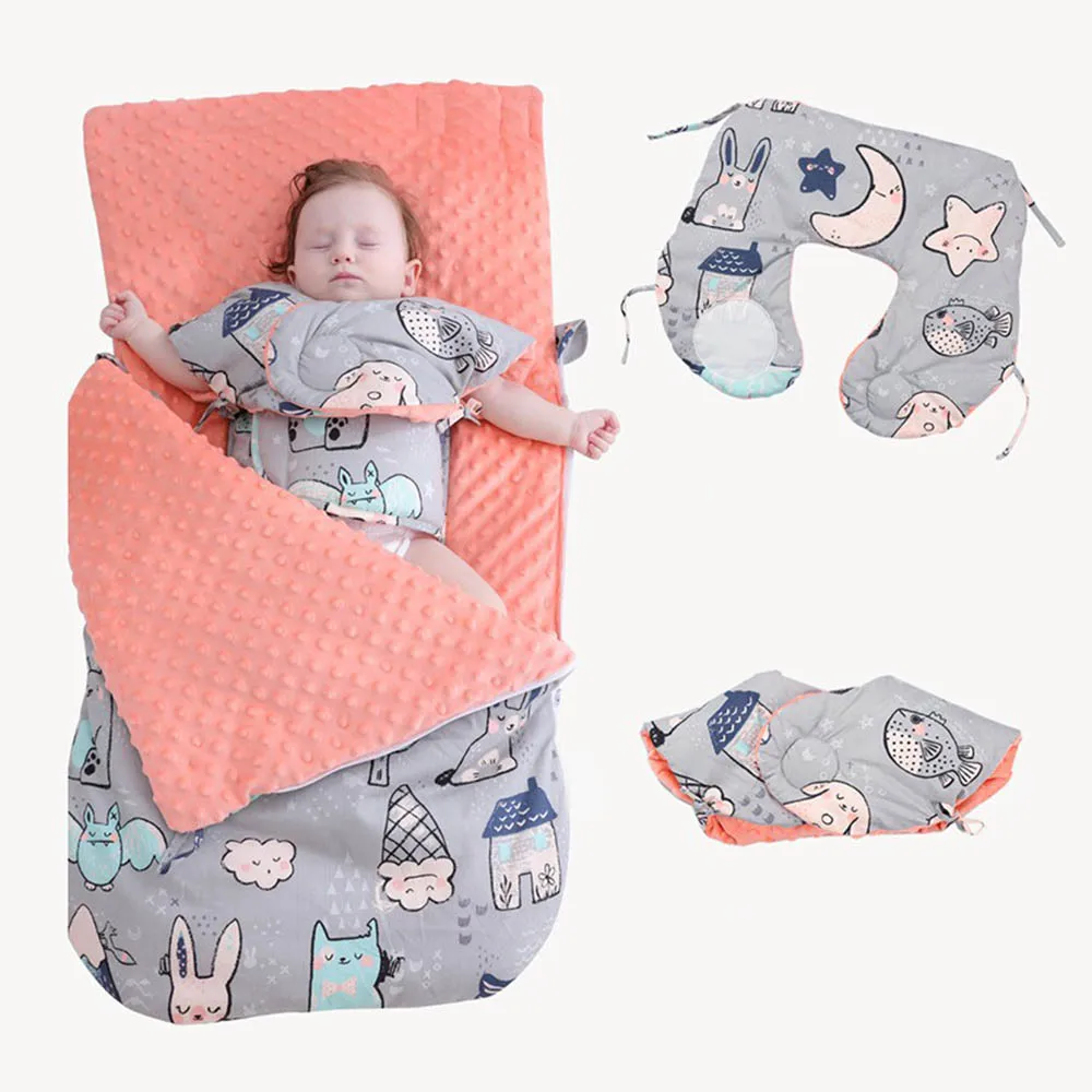 Детское утолщение одеяло двойного назначения хлопок утолщаются теплый коляска для новорожденных пеленания мультфильм младенческой