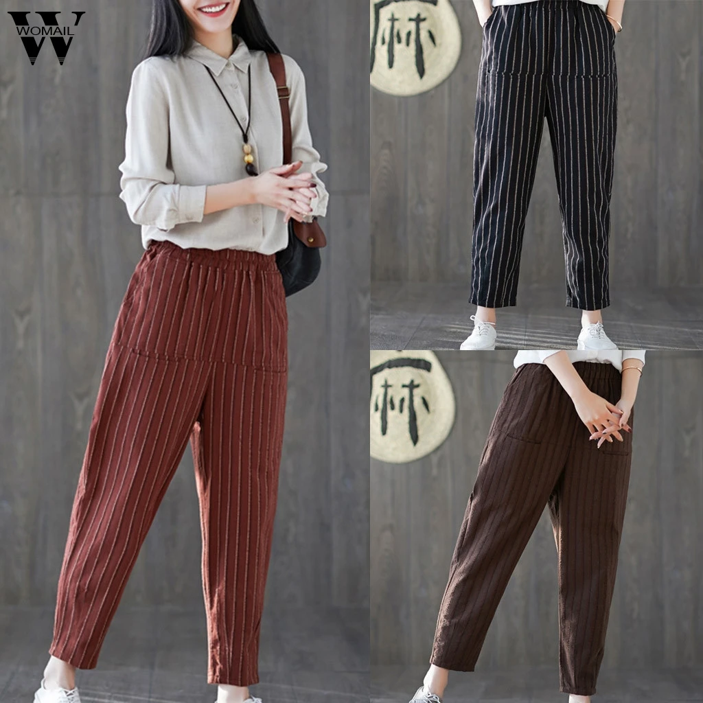 

Womail Women Pants Summer Fashion Striped Loose pants Casual High Waist Long Trousers Ladies pockets Pants Daily 2019 M531