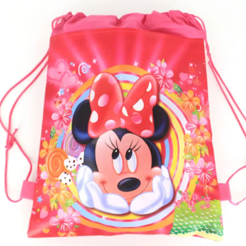 Нетканая сумка с Минни Микки Маусом, тканевый рюкзак, детская школьная сумка для путешествий, украшение на шнурке, Подарочная сумка для детей на день рождения - Цвет: Minnie-BagC