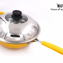 Master Star Роскошные желтые воки 304 из нержавеющей стали вок с крышкой антипригарный большой горшок кухонная посуда индукционная плита