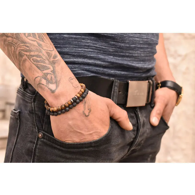 Камень браслет бусины Лава камень диффузор Homme мода натуральные браслеты для