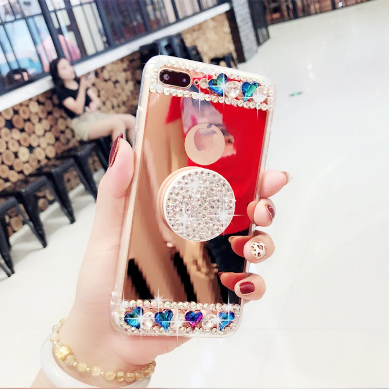 

Fancy Popular heart diamond crystal stones mirror phone case cover For OPPO A59 A57 A79 A73 F5 F7 A3 A5