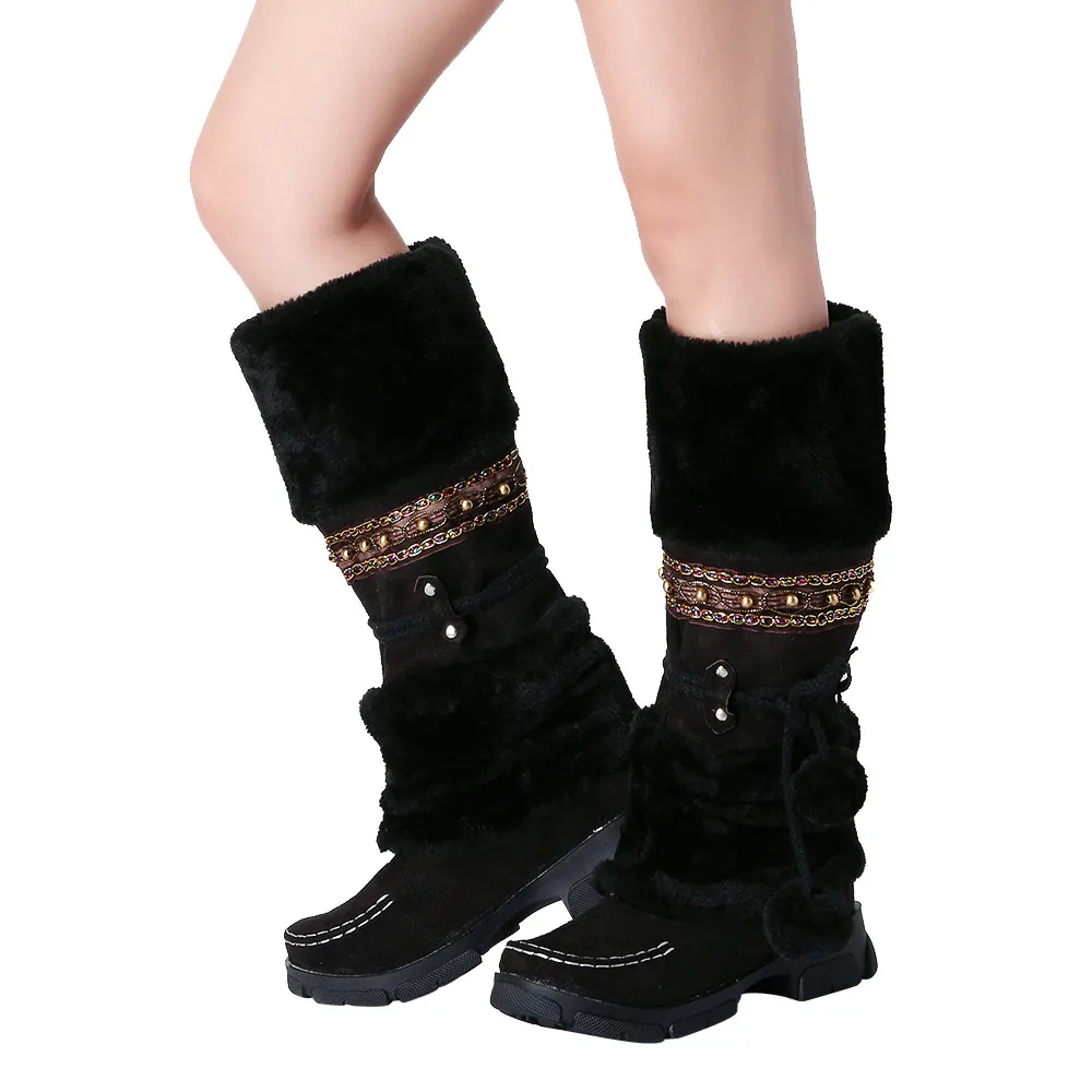 Г., женские короткие сапоги зимние замшевые сапоги с помпонами в западном стиле, модная теплая меховая обувь для верховой езды в этническом стиле сапоги средней длины
