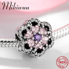 Вишневый цвет формы 925 Серебряное сердце, для влюбленных розовый прозрачный CZ тонкие бусины ювелирных изделий Подходит Pandora Шарм Браслет