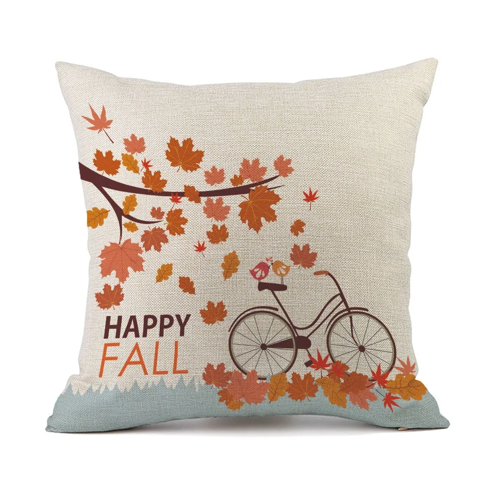 Happy Fall Cushion Cover for Sofa Thanksgiving Day Soft Linen Pillow