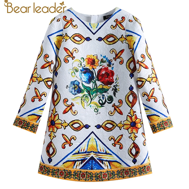 

Bear Leader 2018 New European And American Style Kids Clothing Printing Floral Pattern Long Sleeves Girl Dresses For 4-14 Year